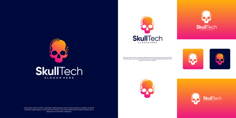 Firewall logo with skull and technological elements concept, database protection symbol, illustration template design.