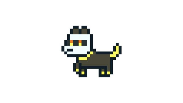 8-bit pixel art yellow AI robot dog. looped animation 4k 30fps
