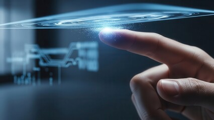 Index finger reaching forward to touch digital interface