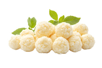 Fresh Ciliegine mozzarella cheese balls isolated on white background Concept of fresh dairy products and Italian cuisine