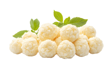 Fresh Ciliegine mozzarella cheese balls isolated on white background Concept of fresh dairy products and Italian cuisine