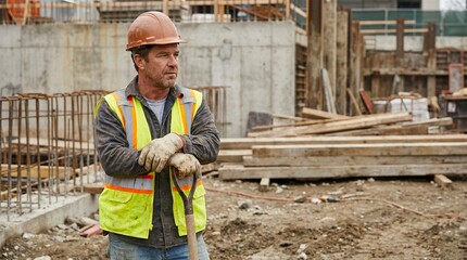 a construction worker wearing safety helmet at worksite, natural daylight, realistic textures