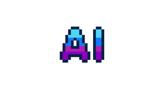 8-bit pixel art gradient AI text. looped animation 4k 30fps
