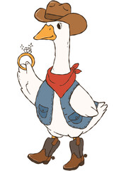 Romantic goose western style, funny valentine goose cartoon illustration