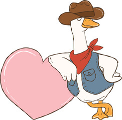 Cute cowboy goose valentine illustration 