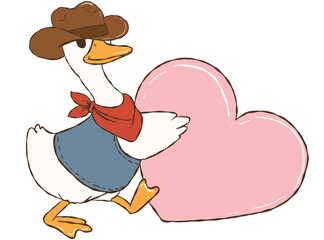 Cute cowboy goose valentine illustration, romantic western-style cartoon
