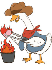 Cute cowboy goose valentine illustration showing a funny goose anti Valentine.