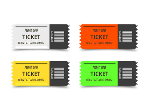 Colorful admission tickets with stub attached.
