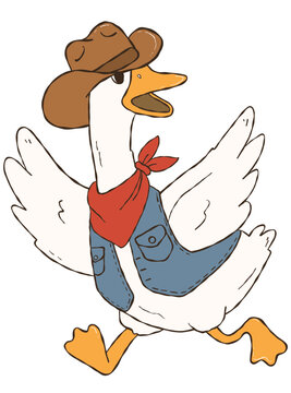 Silly goose western style, funny goose cartoon illustration