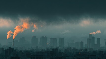 Obraz premium carbon credit, pollution, factory, smoke, energy, industrial, ecology, sky, smog, power, steam, environment, plant, air, gas, chimney, environmental, toxic, chemical