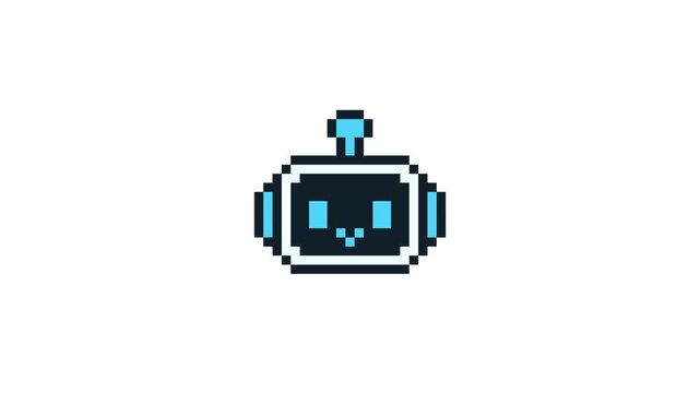 8-bit pixel art AI robot talking emoji. looped animation 4k 30fps