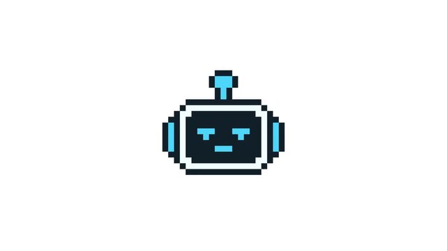 8-bit pixel art AI robot sad emoji. looped animation 4k 30fps