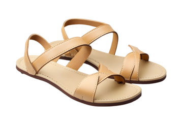 Leather beige female sandals isolated on white background