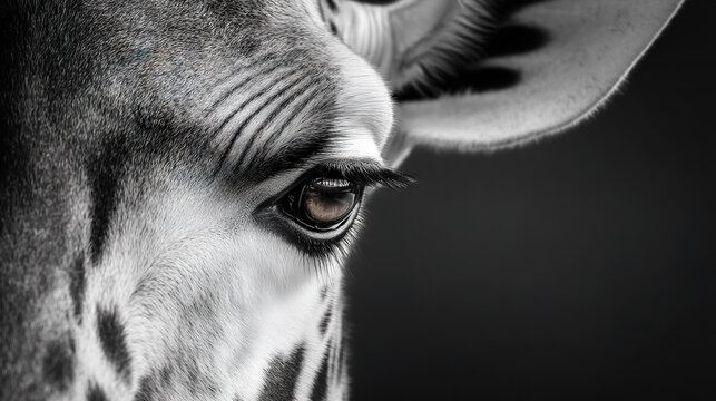 Close-Up Portrait of a Zebra&acirc;&euro;&trade;s Eye in Black and White