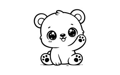 Obraz premium Adorable black and white kawaii bear waving hello with cute paws
