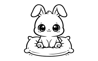 Fototapeta premium Cute cartoon bunny sitting on cushion with adorable eyes