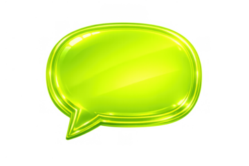 Green glossy chat bubble icon creating a glowing 3d message symbol, isolated with transparent background