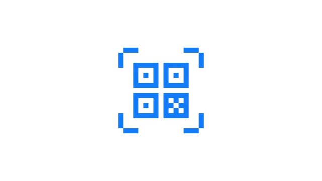 8-bit pixel art blue qr code icon. looped animation 4k 30fps