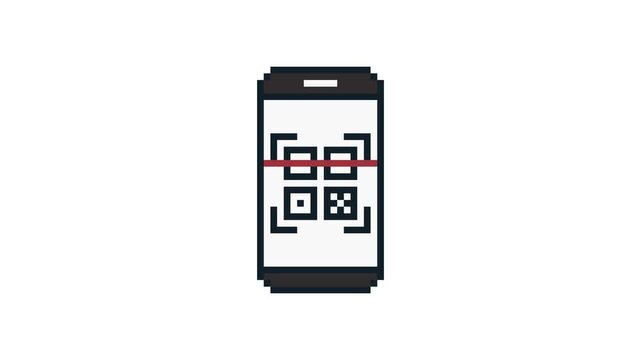 8-bit pixel art qr code scan on smartphone. looped animation 4k 30fps