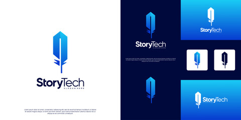 Author logo with a classic quill pen concept, sharp angles, geometric, modern abstract, graphic vector illustration.