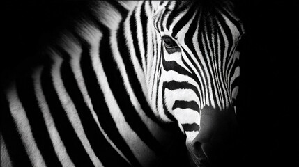 Fototapeta premium Close-up Portrait of a Zebra in Black and White