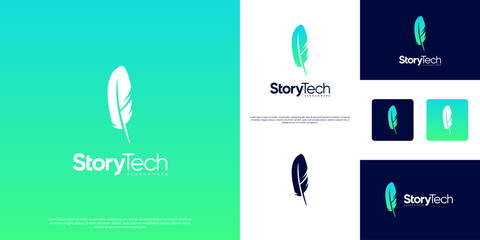 Abstract animal fur logo, classic pen symbol, publisher, writer, with a digital technology concept, vector graphic template.