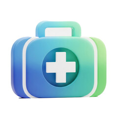 Obraz premium Gradient first aid kit icon with a white cross in the center, rendered in a modern 3d style with smooth plastic finish