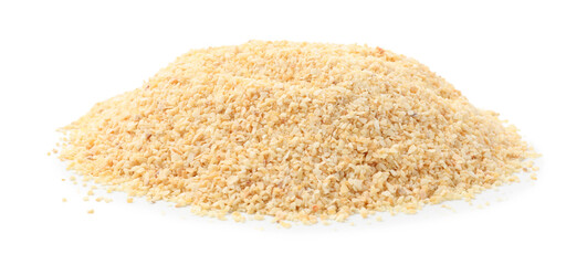 Pile of granulated dried garlic isolated on white
