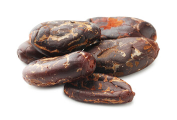 Obraz premium Many natural cocoa beans isolated on white