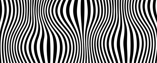 Black and white abstract background. Waves shape decoration. Optical illusion stripes style. Modern graphic design element with distorted lines concept for web, poster, flyer, card cover, or brochure