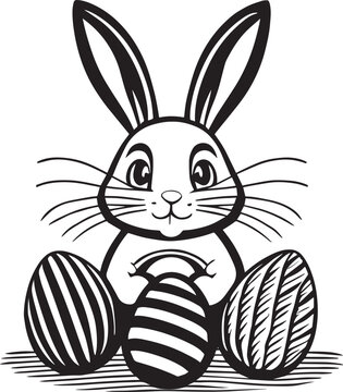 Cartoon Easter Bunny with Decorated Eggs Illustration