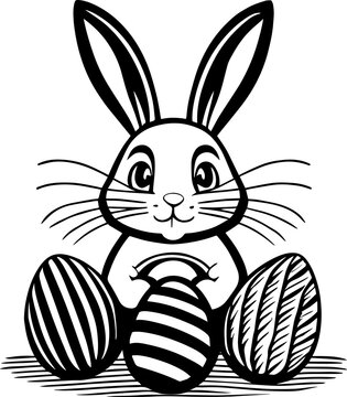 Cartoon Easter Bunny with Decorated Eggs Illustration