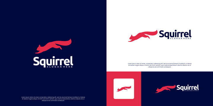 Squirrel jumping animal logo, exotic, symbol of agility, vector graphic design.
