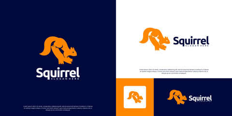 logo of the beauty of wild animals, pose on a tree branch, symbol of natural balance, squirrel rodent, graphic design template.