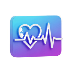 Stylized health icon: gradient square icon displaying a metallic heart intertwined with an ekg line, symbolizing healthcare and well-being