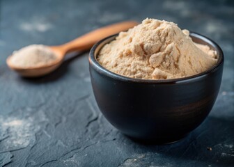 Fototapeta premium A smooth, creamy texture of whey protein powder forms a neutral canvas for food photography