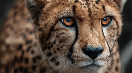 Intimate portrait showcasing the intricate details of a cheetah's face