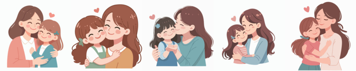 Cartoon Illustration of a Mother Daughter Embrace Full of Love and Affection