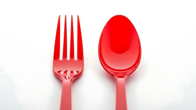 Red plastic fork and spoon utensils.