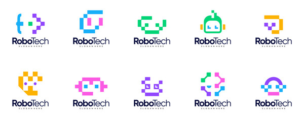 A collection of abstract logos featuring modern robot technology, with an abstract style, colorful, graphic design inspiration.