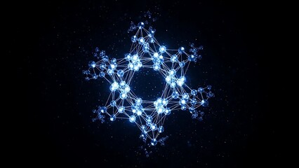 Glowing blue molecular structure network.