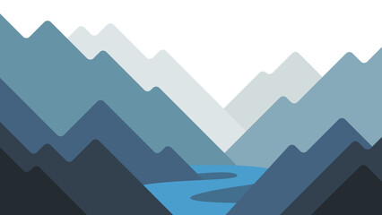 Abstract Mountain Landscape with River