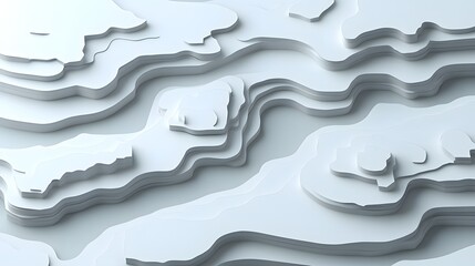 Layered white topographic relief pattern displays undulating elevation changes in abstract design