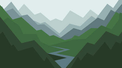 Abstract Mountain Landscape with River
