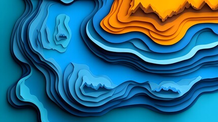 Layered paper cutting style illustration depicts contrasting topography of oceanic depths and elevated terrain