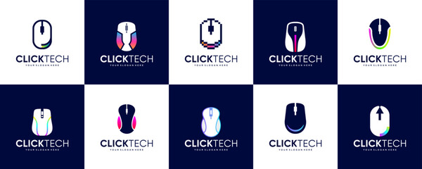 collection of computer mouse click logos, equipment, arrows, controls, graphic vector illustrations.