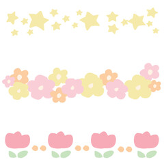 ふんわりパステル 星と花のライン素材セット｜Pastel Decorative Line Illustration Set