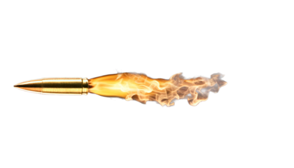 Golden bullet projectile, leaving a trail of smoke against a dark void, isolated on a transp.png