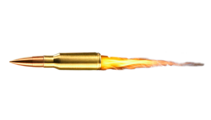 Golden bullet projectile, leaving a trail of smoke against a dark void, isolated on a transp.png