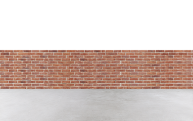 A red brick wall with a gray concrete floor, ideal for design and architectural projects